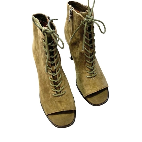 Frye Amy Peep Toe Suede Lace Up Heeled Ankle Boot Size 7 - Picture 6 of 17